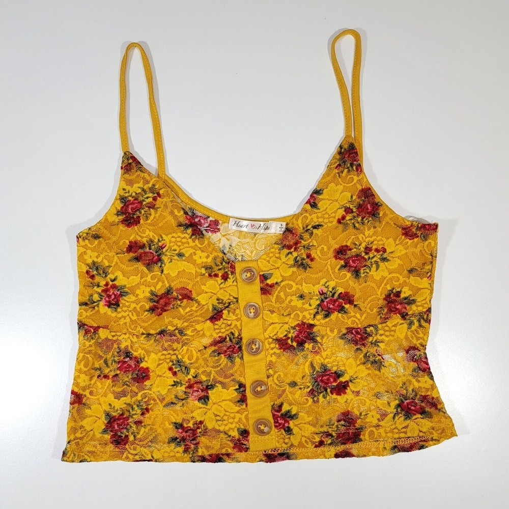 BOHO Lace Crop Top Sz Small Stretchy Heart Hips Trendy fall colors Buttons